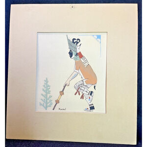 Jose D Roybal Native American Dancer Silk Screen Art Print Matted 10x9